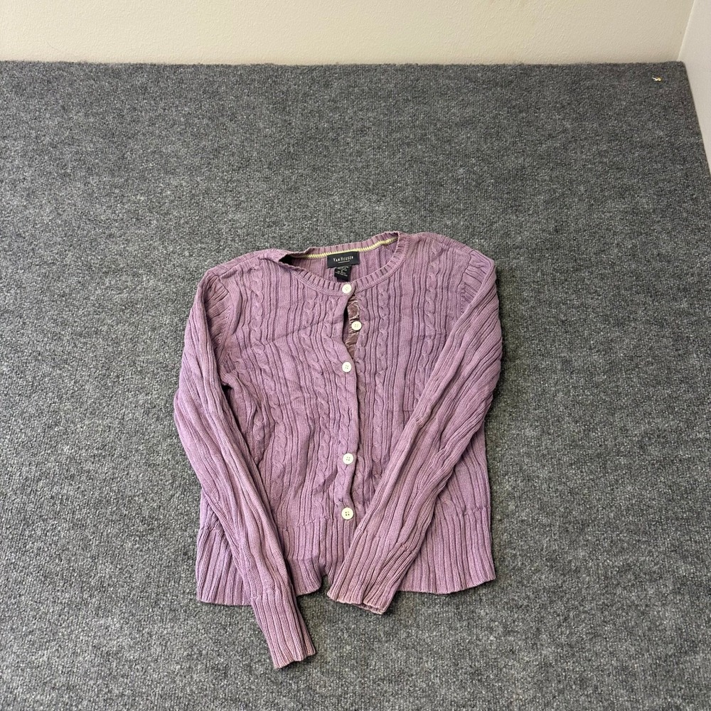 Van Heusen Cardigan Womens Size S Purple Cable Knit Cotton Long Sleeve Australia